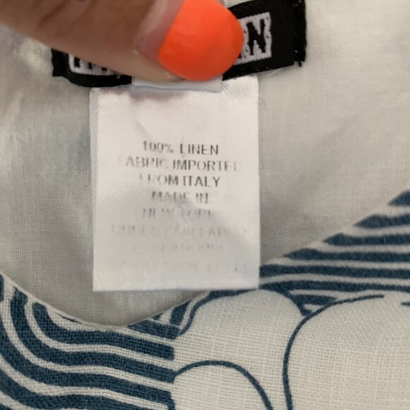 Anni Kuan Floral Blue White Linen Sleeveless Mini Sheath Dress Size 4 V-Neckline - Picture 5 of 6